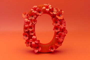 3D Render Letter O with Engraved Flowers on Orange Background