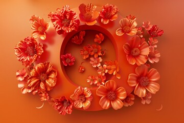 3D Render Letter O with Engraved Flowers on Orange Background