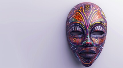 colorful ethnic African mask on simple background hyper realistic 