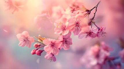 Close up Cherry Blossom or Sakura flower on nature background with sunlight, Spring. 