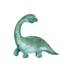 Watercolor brown dinosaur illustration for kids, cute triceratops © Anna