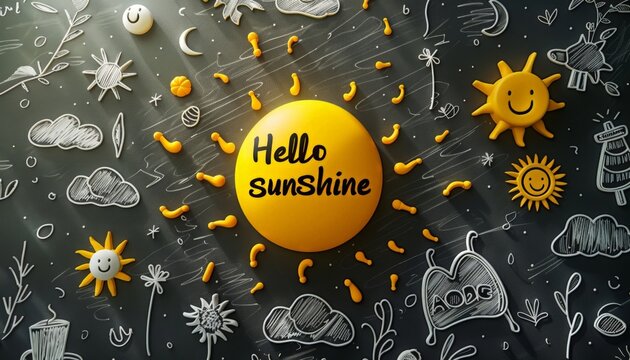Bright and Cheerful "Hello Sunshine" Doodle Artwork with Vibrant Yellow Accents - Powered by Adobe
