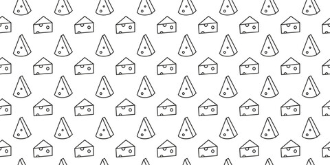 Black and white seamless pattern with doodle outline cheese slices.