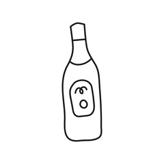 Doodle outline wine bottle isolated on white background.