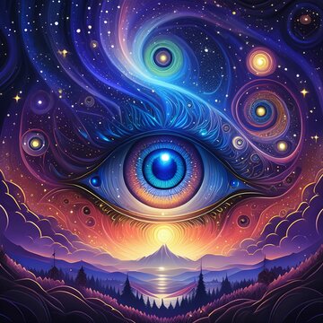 glowing third eye psychedelic design abstract fantasy psychedelia trippy design intricate detail line art mandala