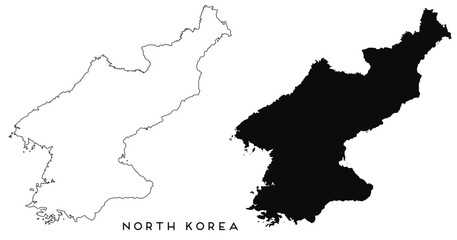 North Korea map outlined and black vector set