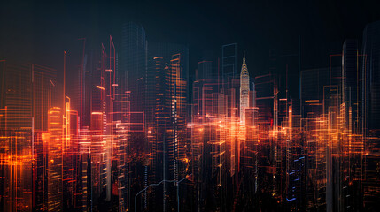Fototapeta premium Cityscape Innovation: A Bright Digital Future in Cyberspace with Abstract Background
