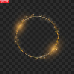 Fiery light circles glow effect, sparkling golden glitter. Vector illustration.