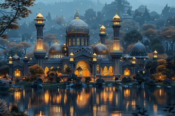 Mosque in the park at sunset, Bangkok, Thailand, Asia