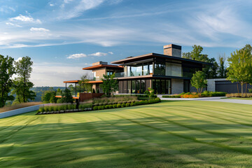 Fototapeta na wymiar Luxury Modern Home Amidst Scenic Tennessee Landscape: Harmony of Architecture and Nature