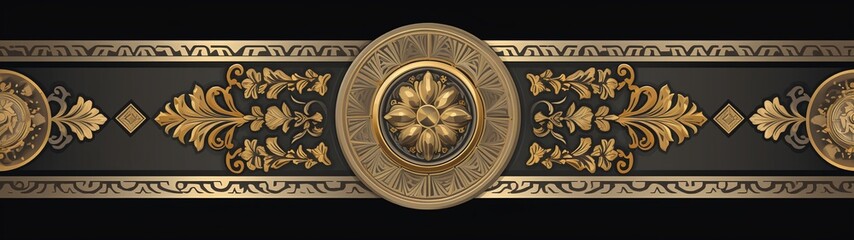 Fototapeta premium panoramic gold baroque mandala flower banner background design with size ratio 32:9