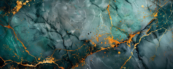 Obraz premium Dramatic teal charcoal grey marble background with opulent gold veining simulating a deluxe stone texture
