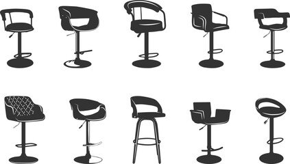 Barstool chair silhouette, Adjustable barstool silhouette, Bars tool chair svg, Hydraulic chair svg, Hydraulic chair silhouette, Barstool svg, Barstool chair vector illustration.