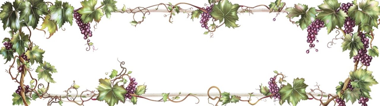 grapevine border frame on white background