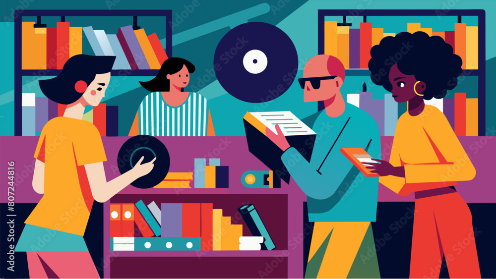 Poster as customers peruse the racks the sound of vinyl records playing in the background adds to the ambia