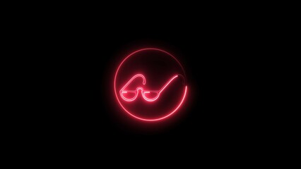 Abstract neon geometric sign with circle loop  icon illustration background.