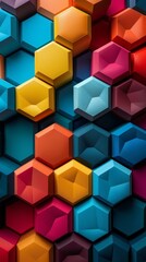 A mesmerizing display of vibrant hexagonals in various hues creating a stunning honeycomb background.