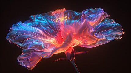   Blue-red light emanates from flower petal center in close-up image