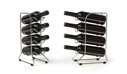 Tabletop wire wine display rack for four bottles. 3d illustration set on white background