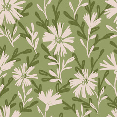 Meadow flowers seamless pattern. Ink drawing floral design. Modern print for textile, fabric, wallpaper, wrapping, scrapbook and packaging