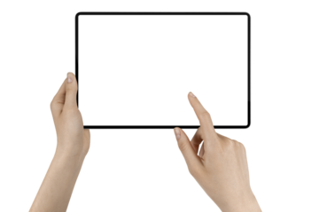 a tablet in a woman hand