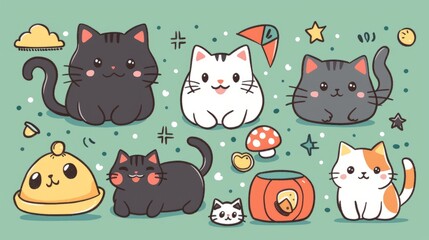 Cute Cartoon Cats and Accessories 2
