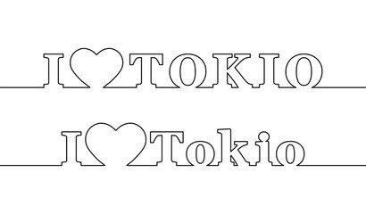 I LOVE TOKYO. Contour line with the name of the capital of Japan.