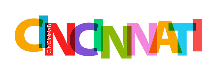 CINCINNATI. The name of the city on a white background. Vector design template for poster, postcard, banner