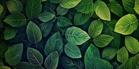 Fototapeta premium Background with a pattern of green leaves. Copy space.