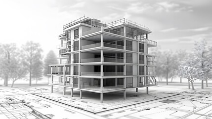 A detailed engineering blueprint of a multi-story residential building with emphasis on earthquake-resistant construction techniques.