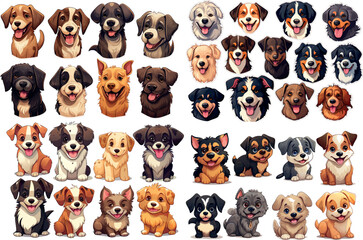 Printable cute pets dog animal clipart bundle and funny dog sticker clipart cartoon vector Illustration set.