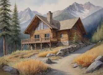 a modest mountain home It is surrounded by numerous mountains next to it. The natural world is breathtaking.