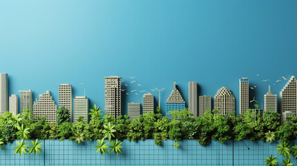 Obraz premium Sustainable Skies: Urban Planning's Utopian Concept in a Mockup Marvel