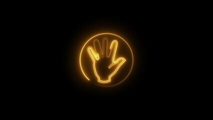 Neon hand sign icon and neon finger symbol  illustrtation on black background.