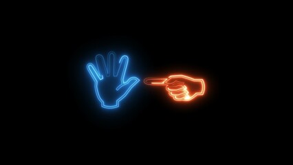 Obraz premium Neon hand sign icon and neon finger symbol illustrtation on black background.