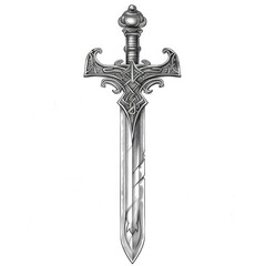 Hand-drawn Celtic Sword Digital Illustration on White Background for Tattoo Design. Vintage Metal