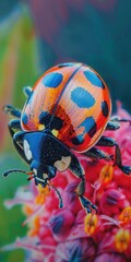 Multicolored Asian Lady Beetles on Closeup. Detailed View of Bright Coccinellidae Insects