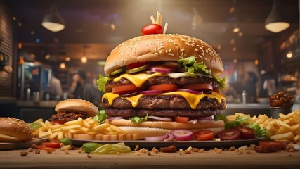 big, food, delicious, meat, diet, meal, cookery, dinner, tasty, hot, grilled, unhealthy, beef, eatery, cheese, fast, vegetable, juicy, closeup, fresh, healthy, fat, advertising, lunch, gastronomy