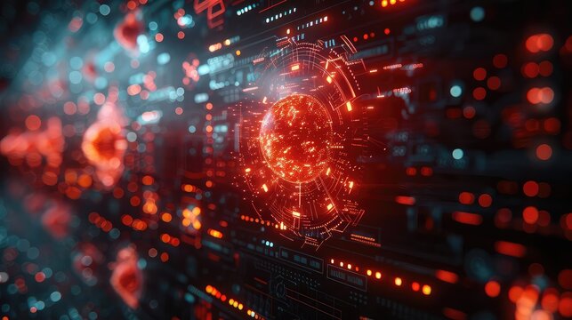 Futuristic illustration of a virus infecting a computer system