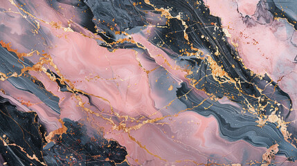 Fototapeta premium Abstract rose pink charcoal marble texture enhanced with gold veins resembling luxurious stone surfaces