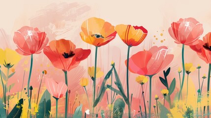 Spring Florals on Soft Pastel Background Generative AI