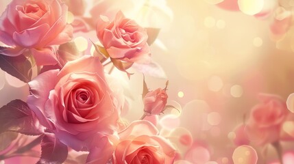 Fototapeta premium Romantic Flower Collection with Roses and Leaves Generative AI