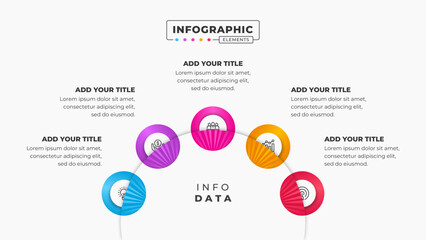 Vector circular process presentation infographic design template with 5 steps