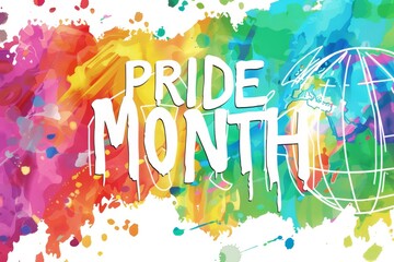 Pride bush lettering with rainbow splash background and text 