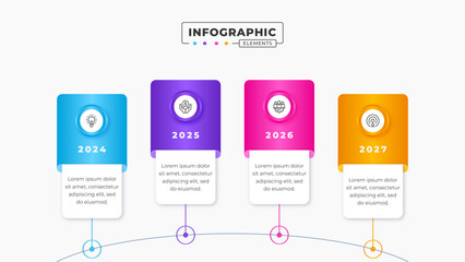 Vector business timeline label infographic design template with 4 steps