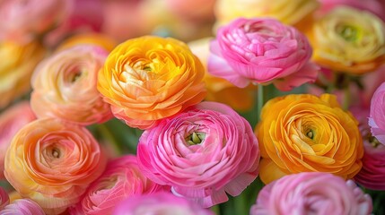   A close-up of multicolored flowers, including shades of pink, orange, yellow, and pink