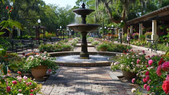 Discover Winter Park Florida's Charm: Central Park Rose Garden with Fountain in Downtown