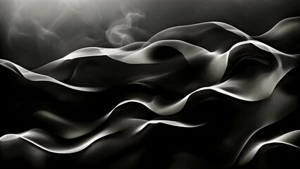 A long, wavy line of smoke is shown in black and white. The smoke appears to be coming from a fire, and it is moving in a fluid, almost ethereal way. Dark video background for text -02 - Powered by Adobe