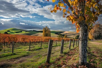 Obraz premium Autumn Landscape in Bay. Scenic Countryside with Colourful Leaves