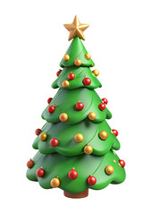 3D Cartoon Christmas Tree with Gold Ornaments